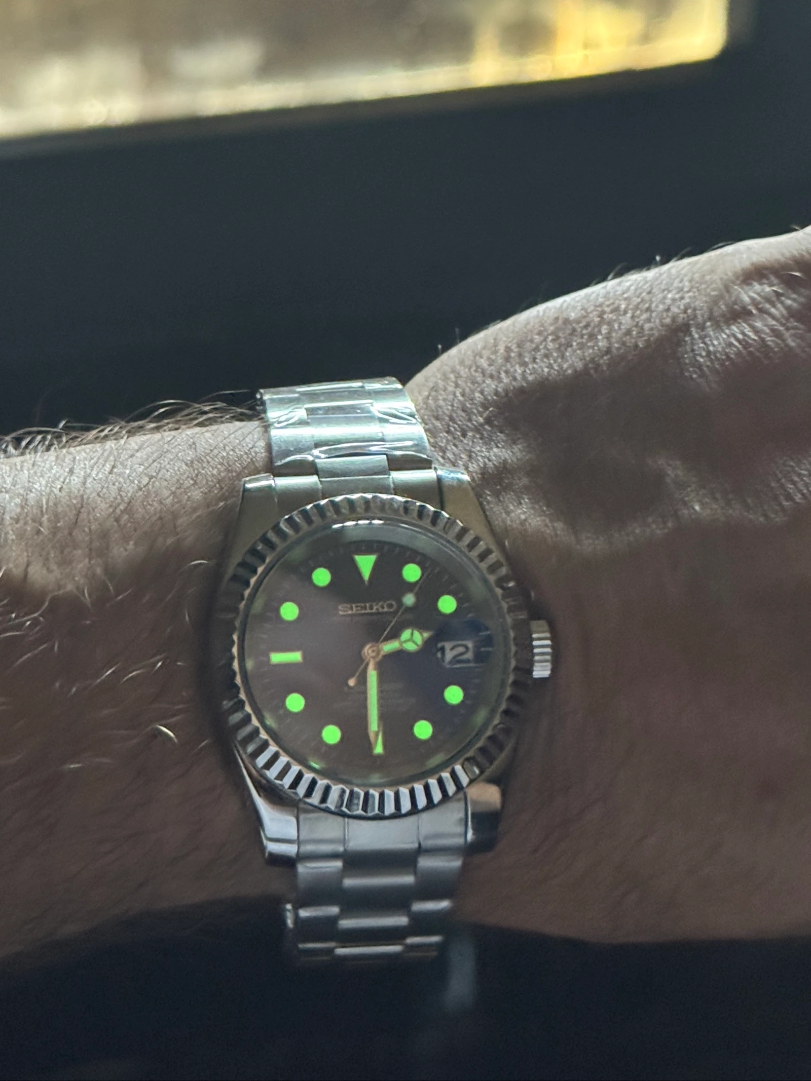 SeikoMod Mod NH35 Automático 39 mm – Esfera Soleillé Azul – Cristal de Zafiro – Brazalete Oyster – Fondo Transparente – Nueva – photo 7